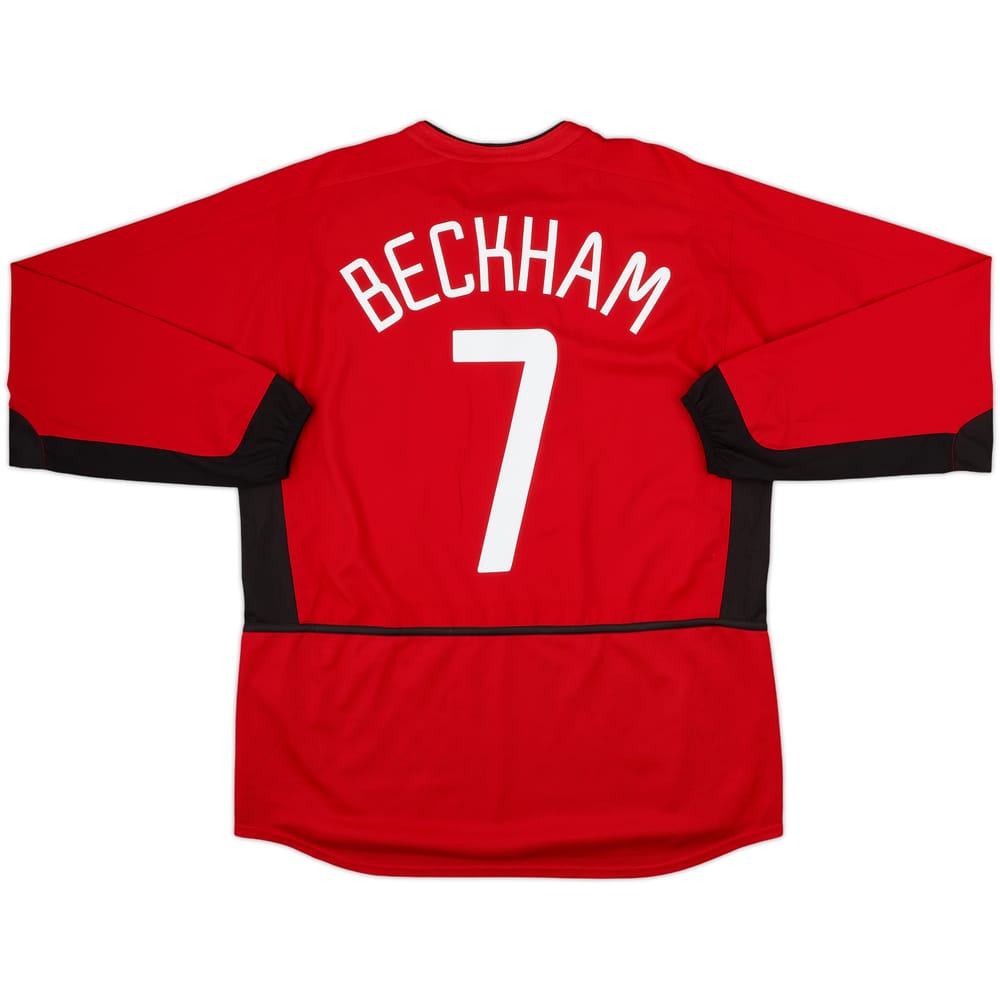 2002-04 Manchester United Home L/S Shirt Beckham #7 - 9/10 - (L)