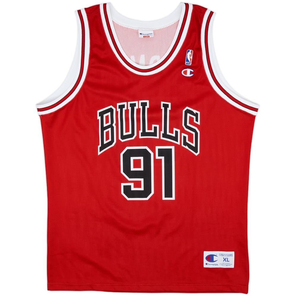 1995-98 Chicago Bulls Rodman #91 Champion Away Jersey - 10/10 - (XL)