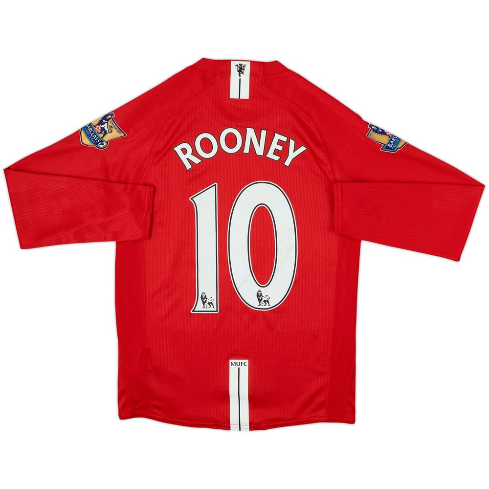 2007-09 Manchester United Home L/S Shirt Rooney #10 - 6/10 - (L.Boys)