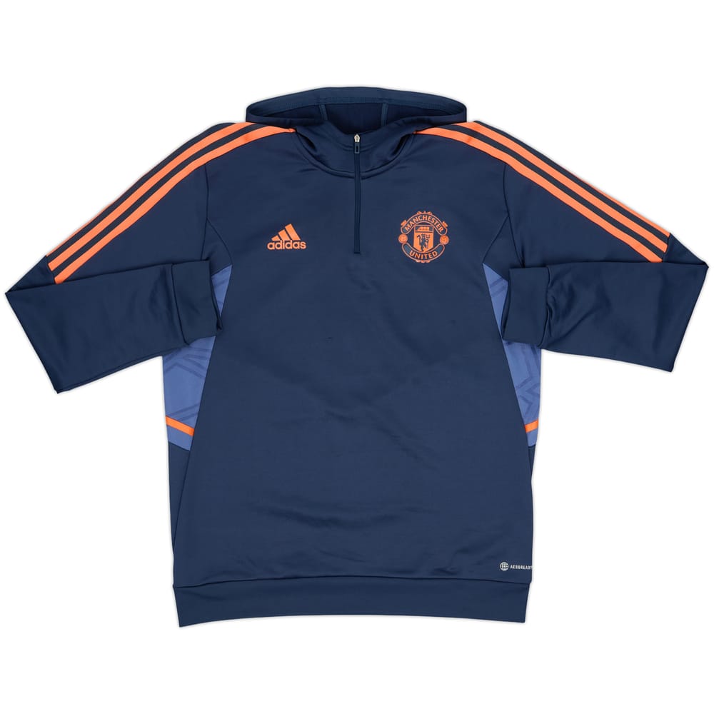 2022-23 Manchester United adidas 1/4 Zip Hooded Top - 8/10 - (L)