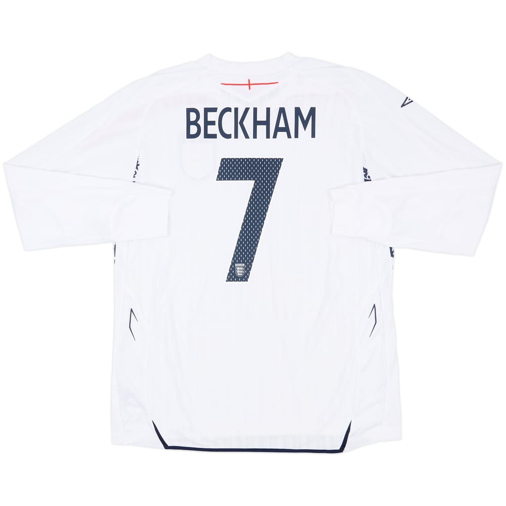 2007-09 England Home L/S Shirt Beckham #7 - 6/10 - (XL)