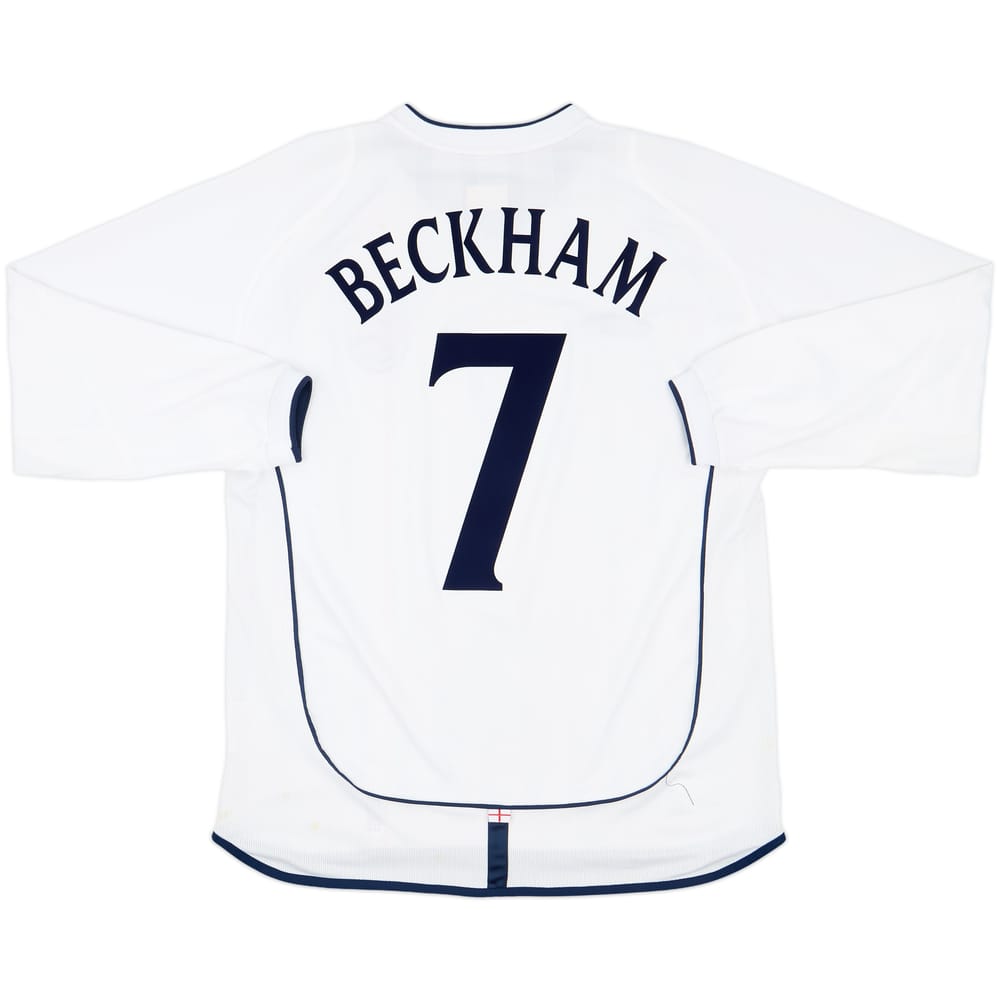 2001-03 England Home L/S Shirt Beckham #7 - 7/10 - (L)