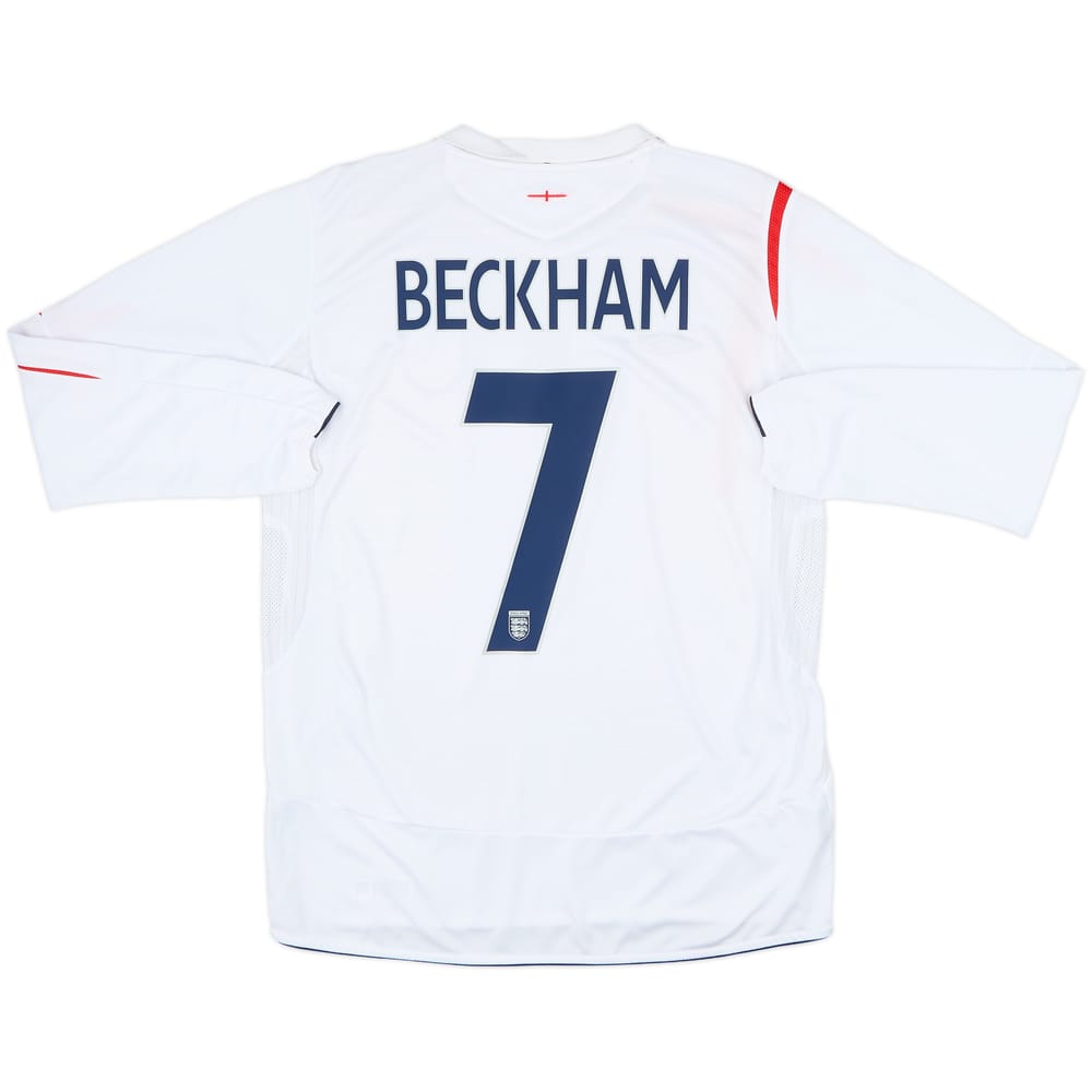 2005-07 England Home L/S Shirt Beckham #7 - 8/10 - (M)