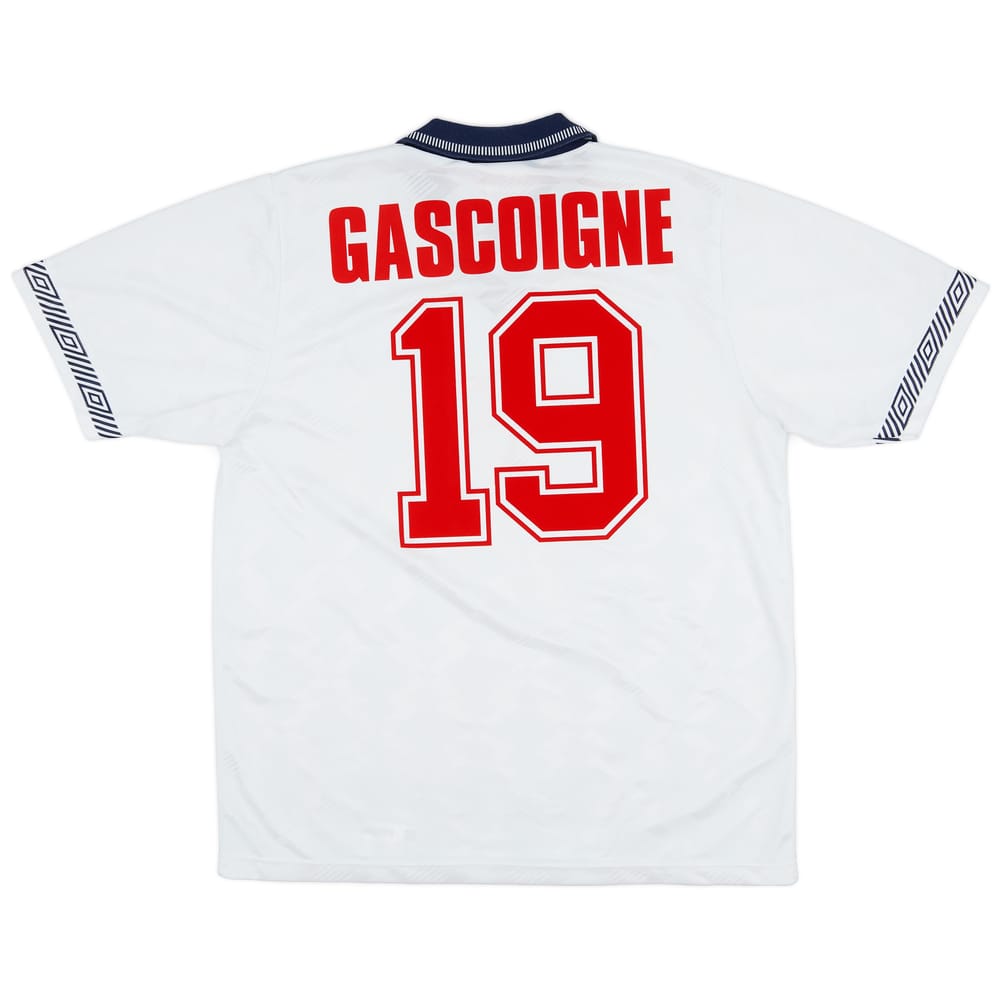1990-92 England Home Shirt Gascoigne #19 - 9/10 - (L)