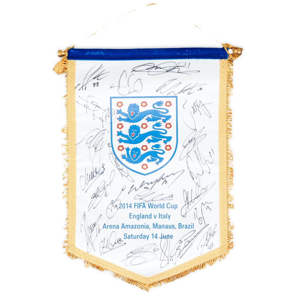 2014 England Match Pennant FIFA World Cup Squad Signed (v Italy)