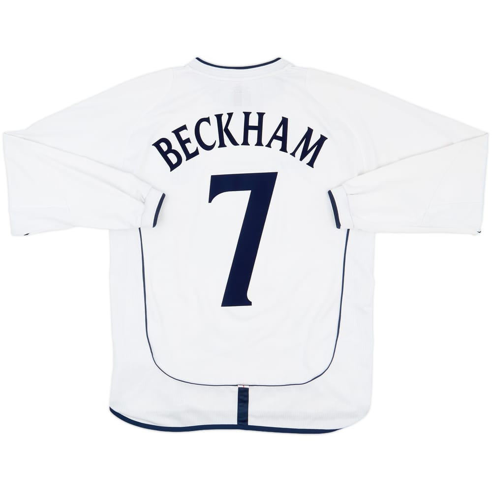 2001-03 England Home L/S Shirt Beckham #7 - 8/10 - (M)