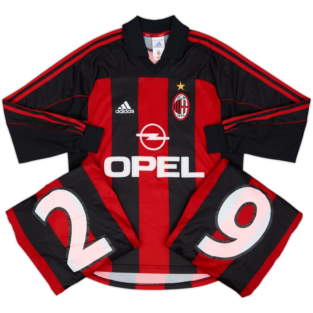 2000-02 AC Milan Player Issue Home L/S Shirt # - 7/10 - (S)