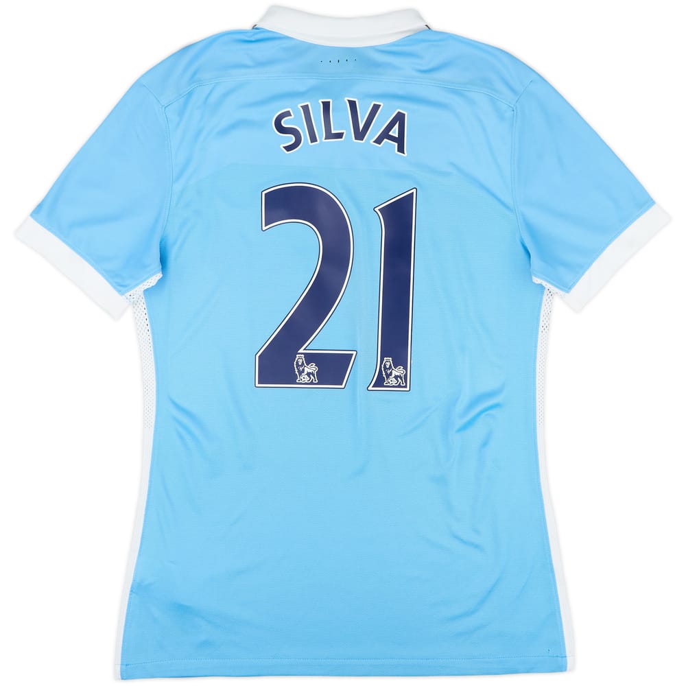 2015-16 Manchester City Authentic Home Shirt Silva #21 - 9/10 - (M)