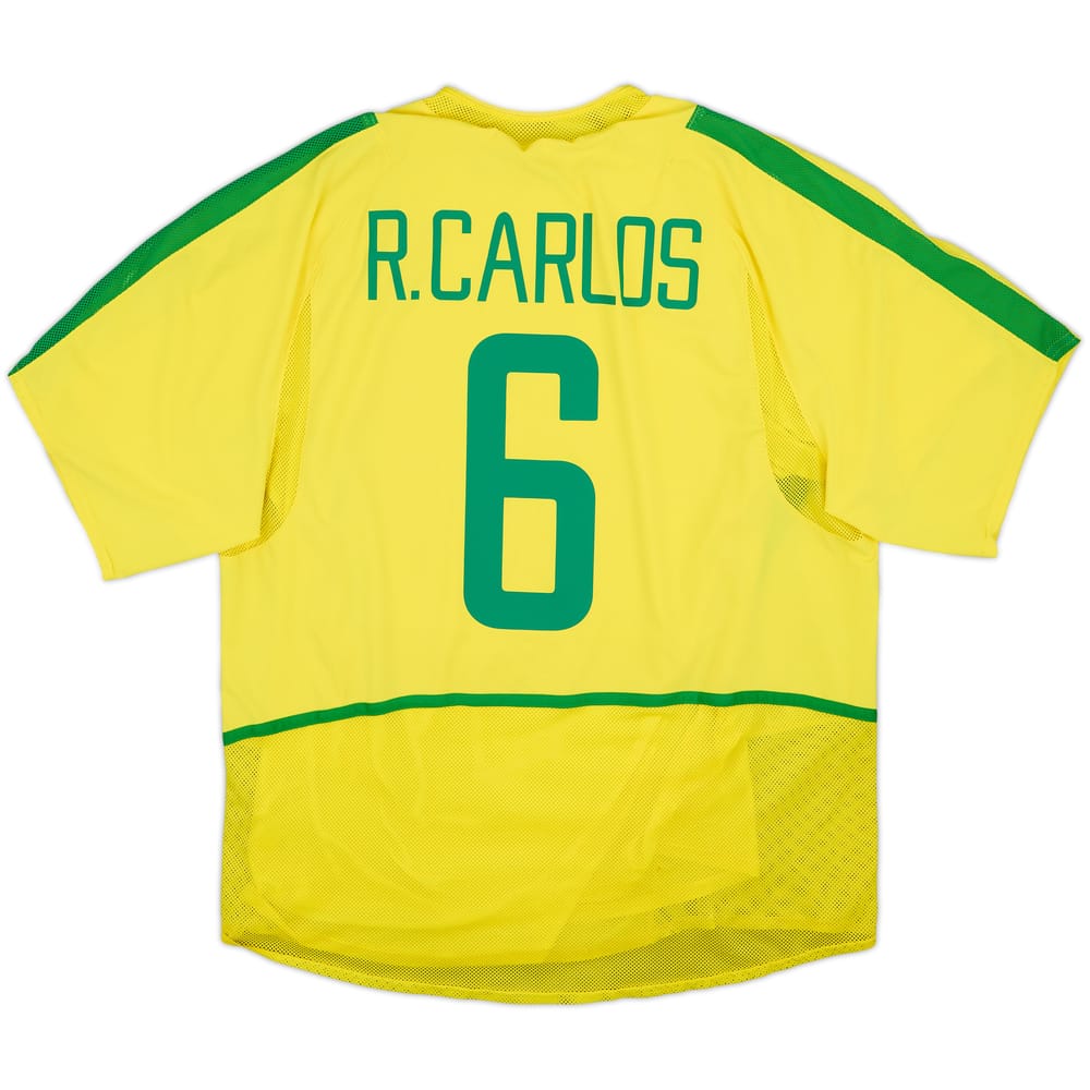 2002-04 Brazil Player Issue Home Shirt R.Carlos #6 - 6/10 - (XL)