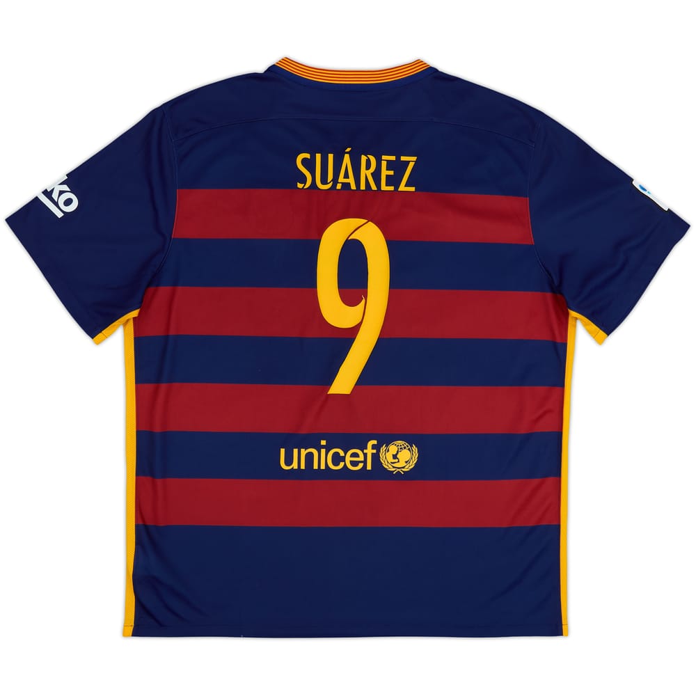 2015-16 Barcelona Home Shirt Suarez #9 - 6/10 - (XXL)