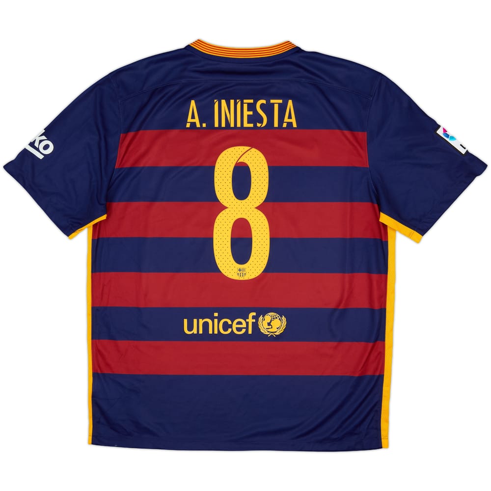 2015-16 Barcelona Home Shirt A.Iniesta #8 - 9/10 - (XL)