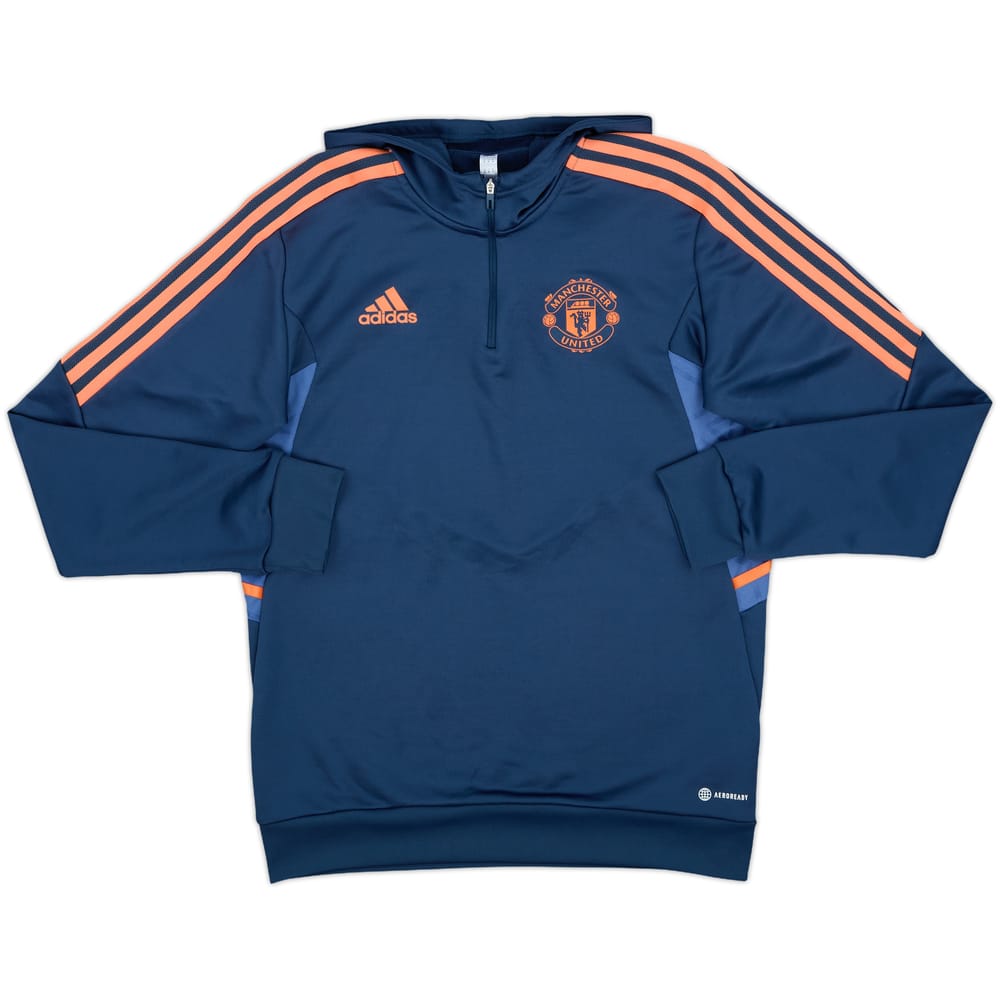 2022-23 Manchester United adidas 1/4 Zip Hooded Drill Top - 10/10 - (M)