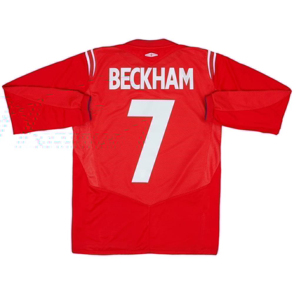 2004-06 England Away L/S Shirt Beckham #7 - 9/10 - (XL.Boys)