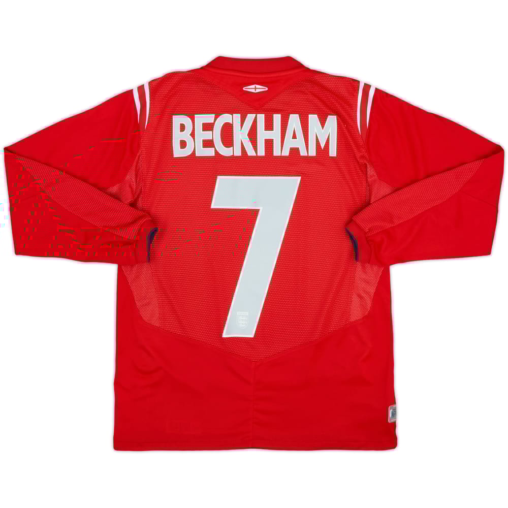 2004-06 England Away L/S Shirt Beckham #7 - 9/10 - (L.Boys)