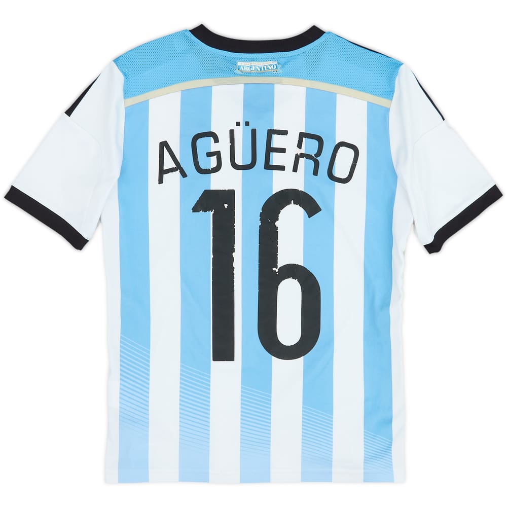 2013-15 Argentina Home Shirt Aguero #16 - 5/10 - (L.Boys)