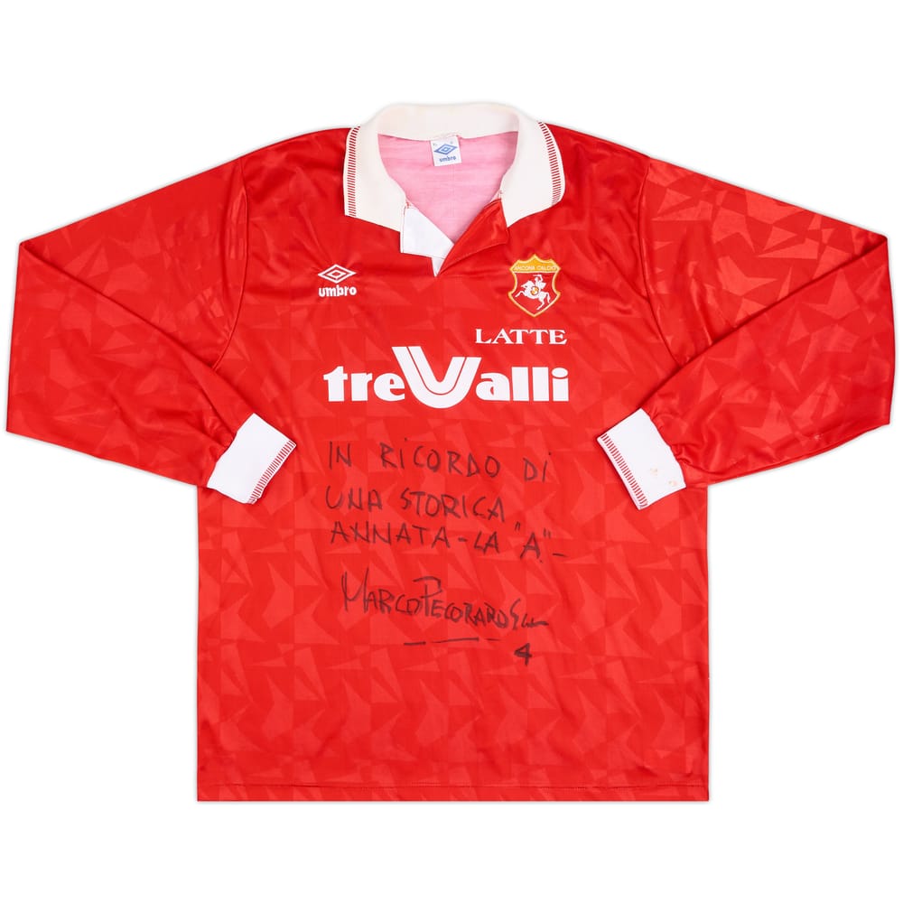 1991-92 Ancona Match Issue Signed Home L/S Shirt #4 (Pecoraro Scanio)