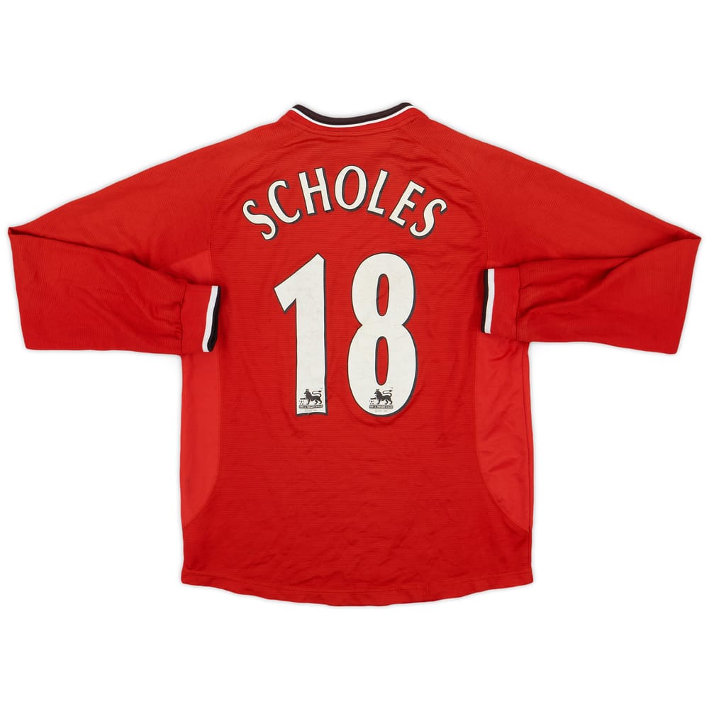 2000-02 Manchester United Home L/S Shirt Scholes #18 - 7/10 - (L)