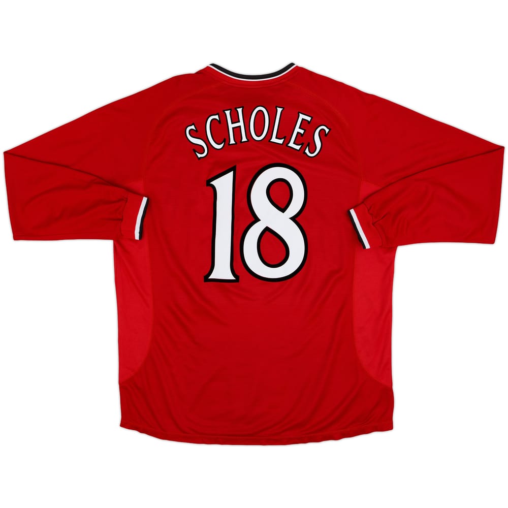 2000-02 Manchester United Home L/S Shirt Scholes #18 - 9/10 - (XXL)