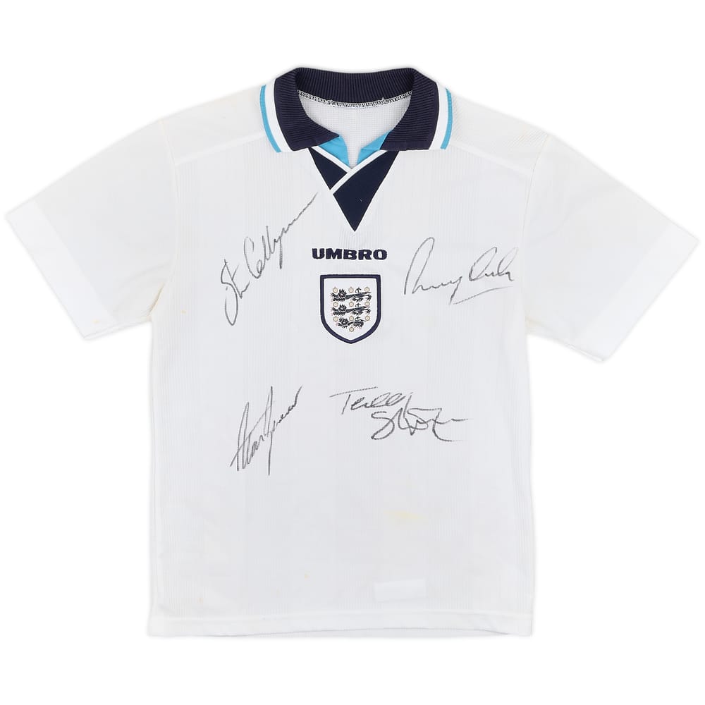 1995-97 England Signed Home Shirt - 7/10 - (L.Boys)