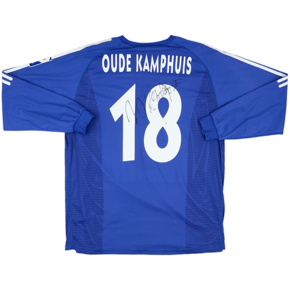 2003-04 Schalke Match Issue Signed UEFA Cup Home L/S Shirt Oude Kamphuis #18