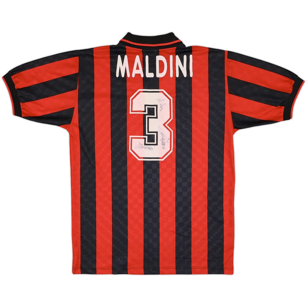 1995-96 AC Milan Signed Home Shirt Maldini #3 - 8/10 - (L)