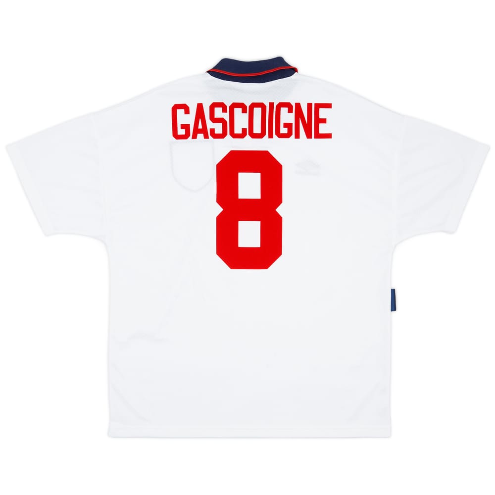 1993-95 England Home Shirt Gascoigne #8 - 8/10 - (XL)