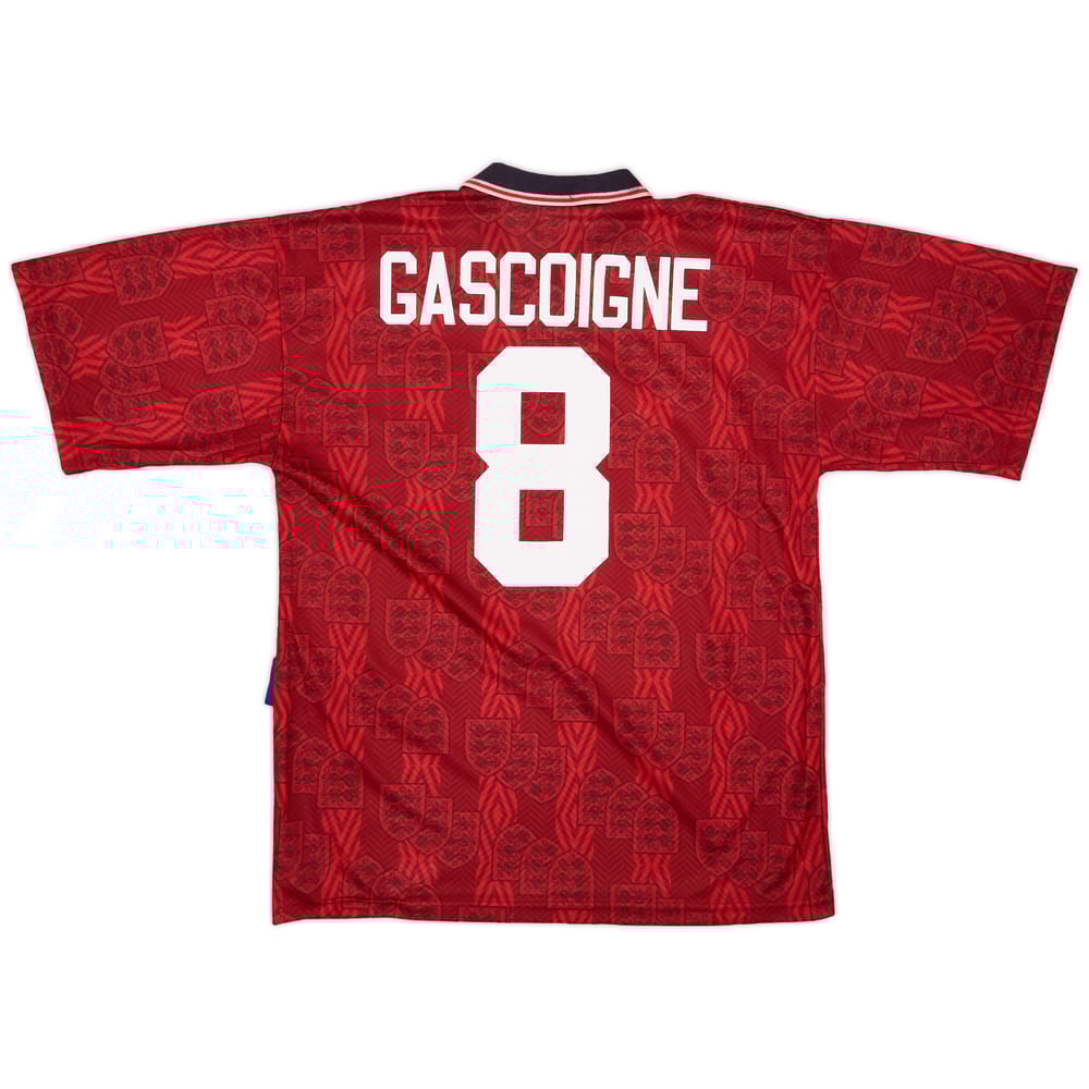 1993-95 England Away Shirt Gascoigne #8 - 7/10 - (XL)