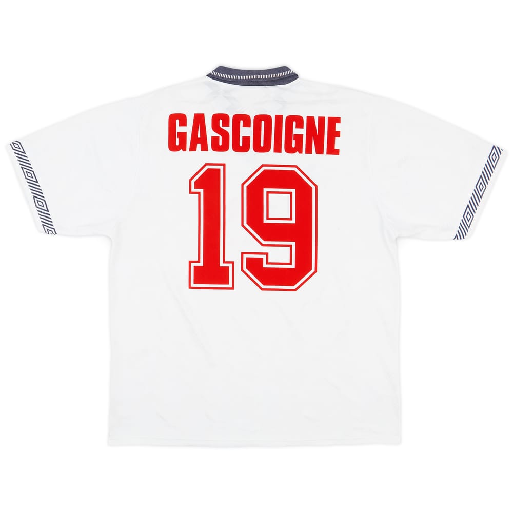 1990-92 England Home Shirt Gascoigne #19 - 7/10 - (L)