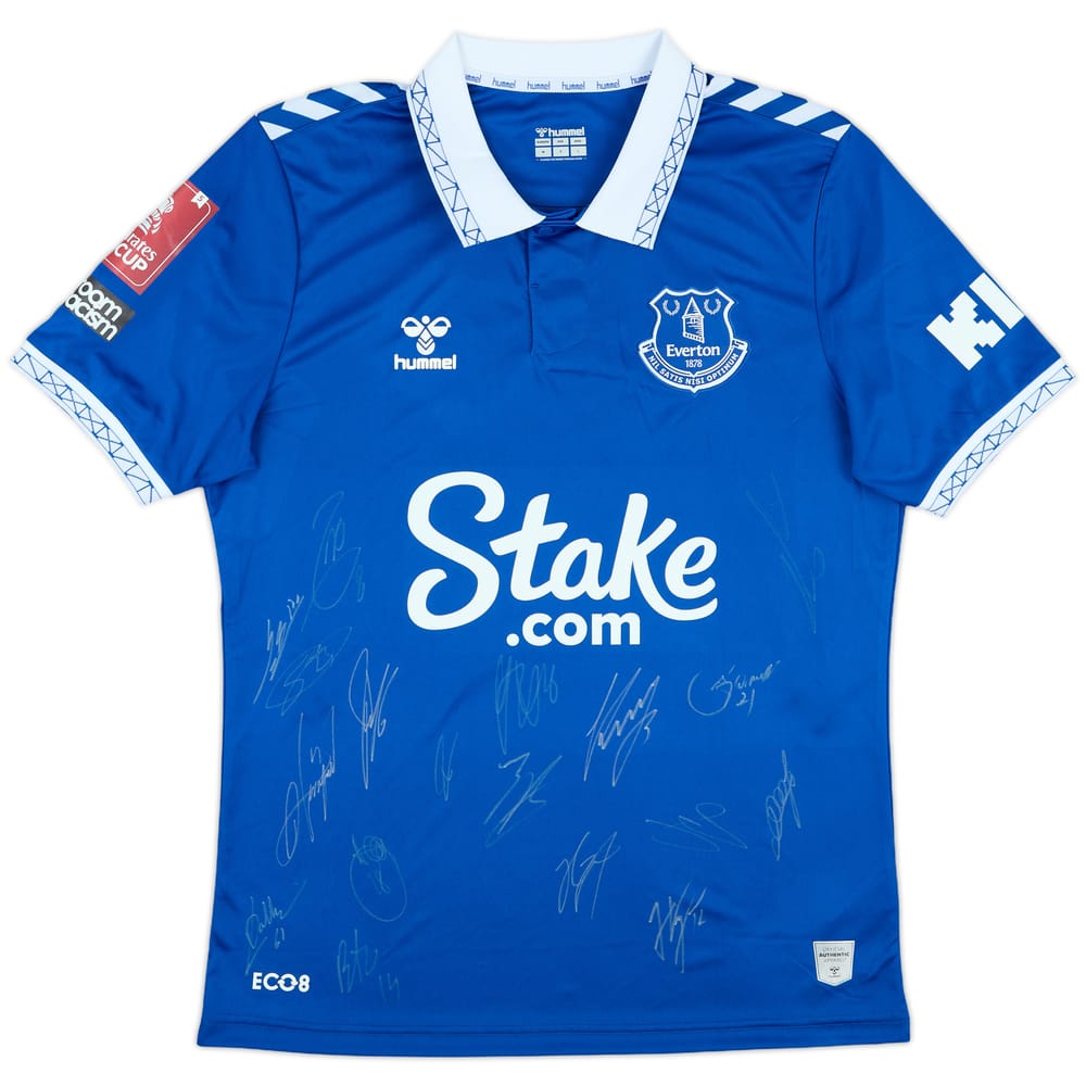 2023-24 Everton Match Issue Squad Signed FA Cup Home Shirt Dobbin #61