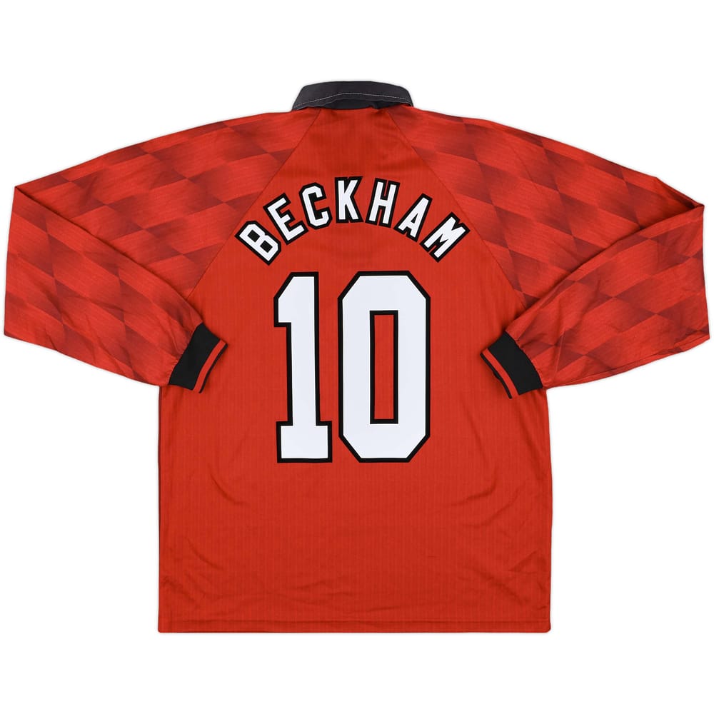 1996-98 Manchester United Home L/S Shirt Beckham #10 - 9/10 - (L)