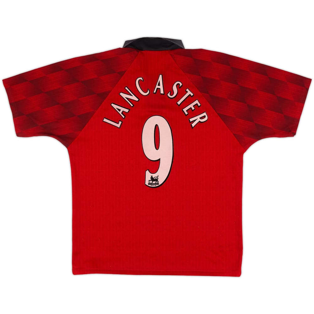 1996-98 Manchester United Home Shirt Lancaster #9 - 8/10 - (L)