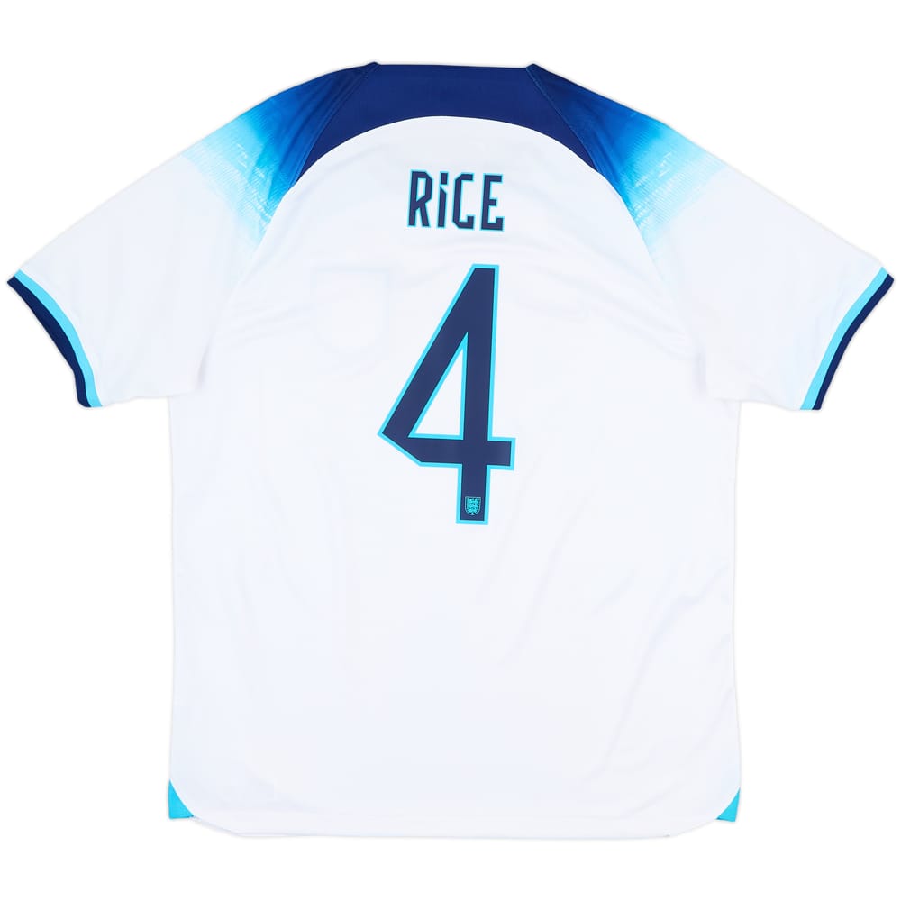 2022-23 England Home Shirt Rice #4 - 8/10 - (XL)