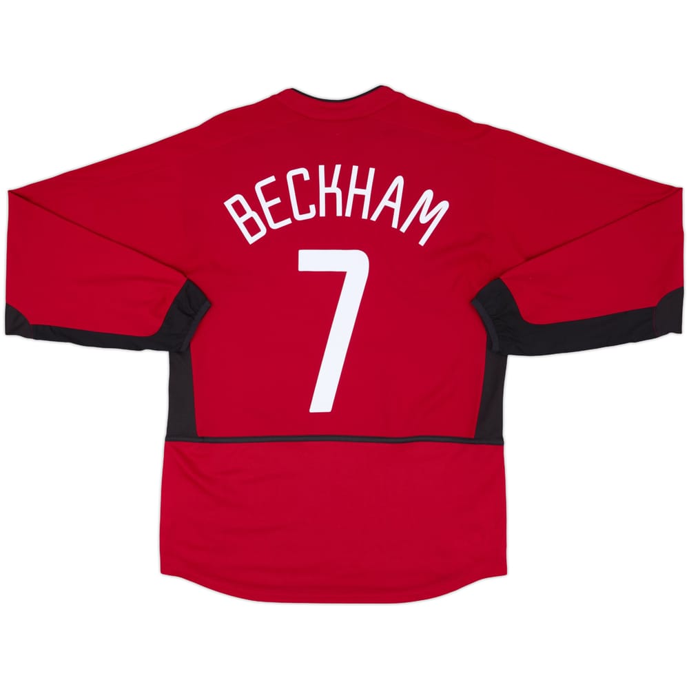 2002-04 Manchester United Home L/S Shirt Beckham #7 - 9/10 - (M)