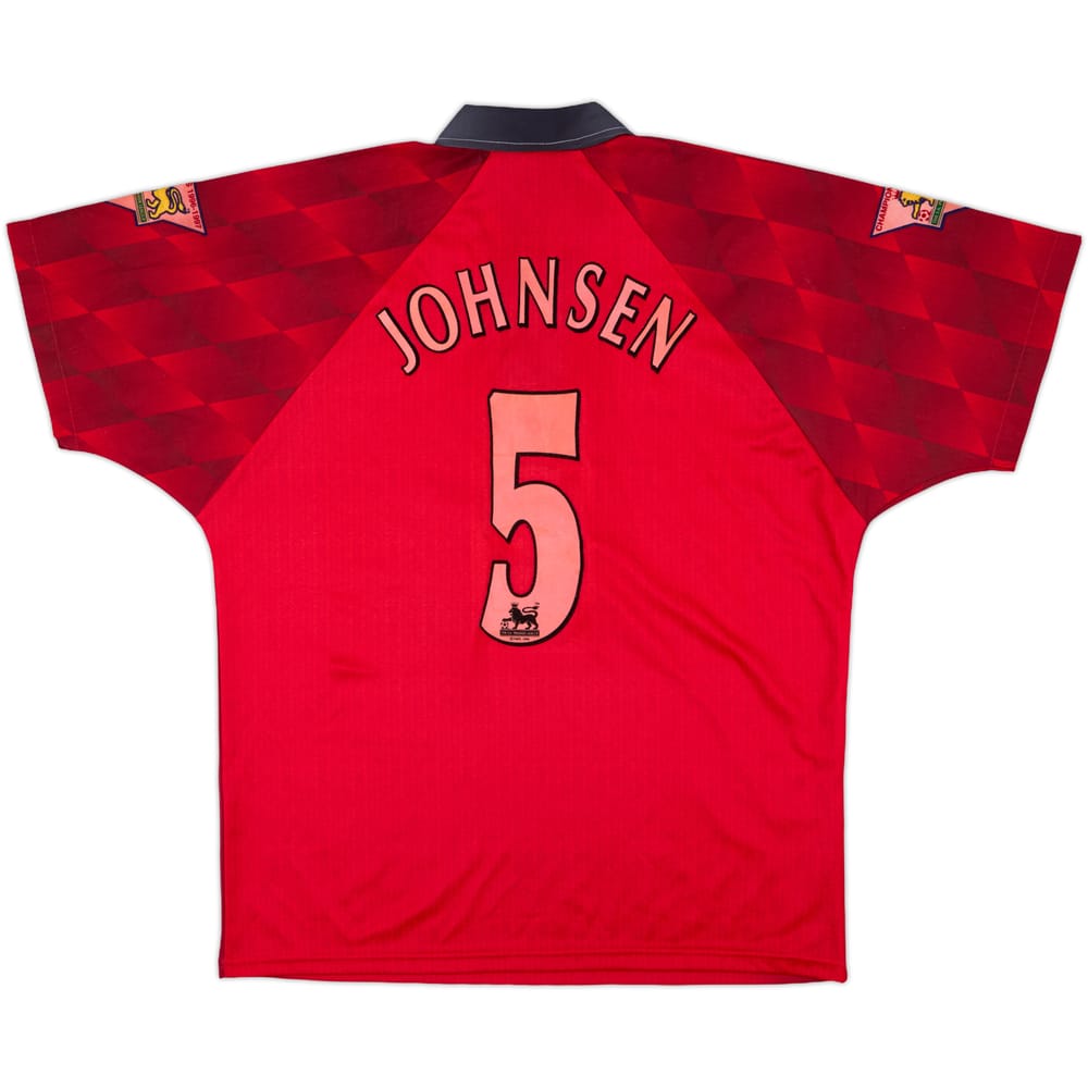 1996-98 Manchester United Home Shirt Johnsen #5 - 7/10 - (M)