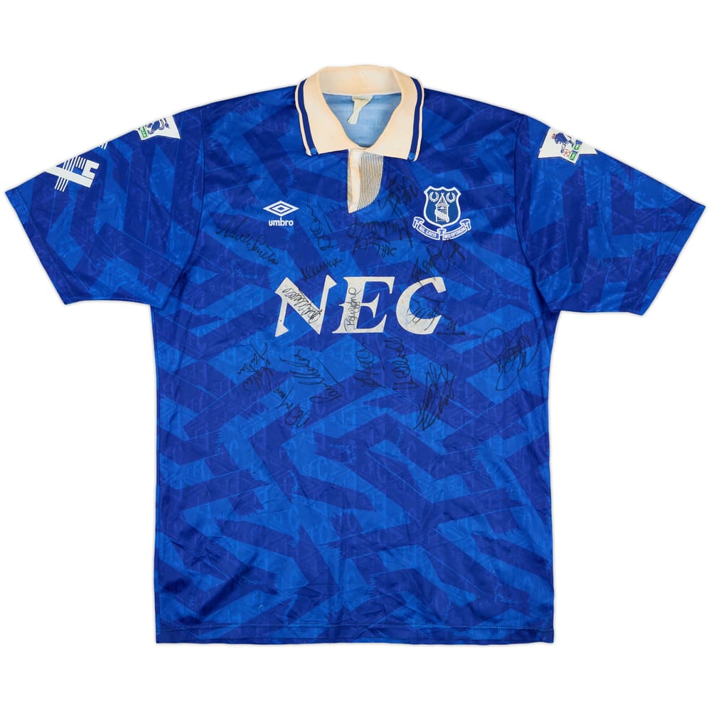 1992-93 Everton Match Issue Squad Signed Home Shirt #4