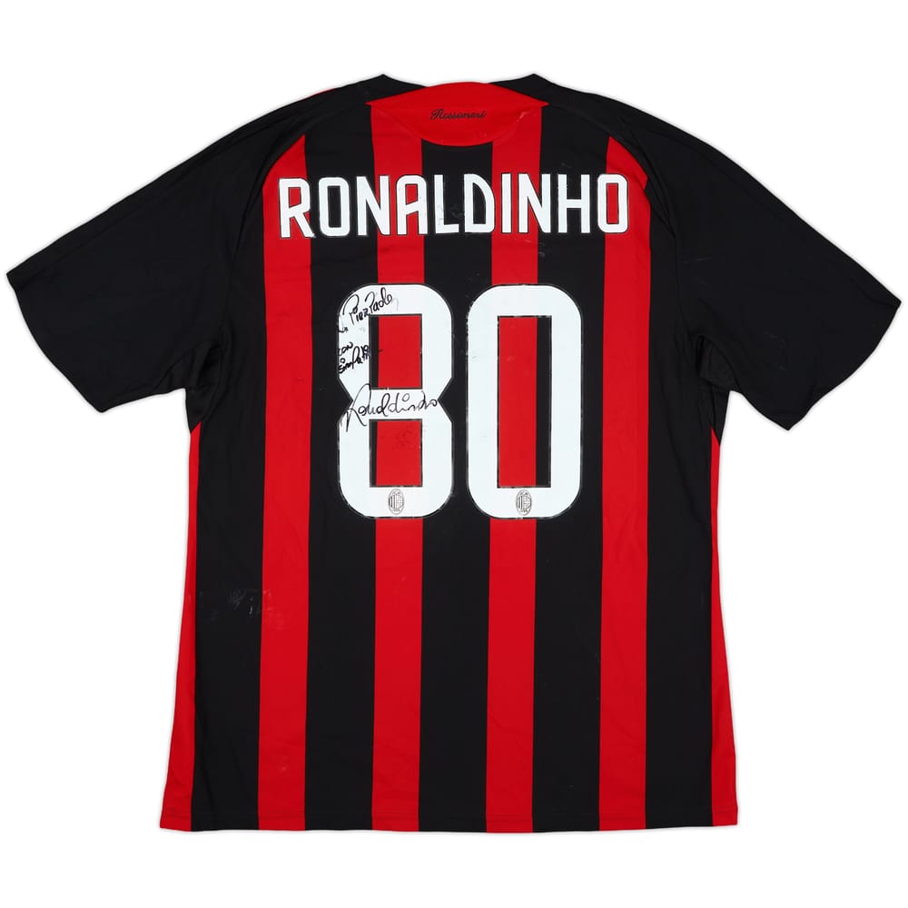 2008-09 AC Milan Signed Home Shirt Ronaldinho #80 - 6/10 - (XL)