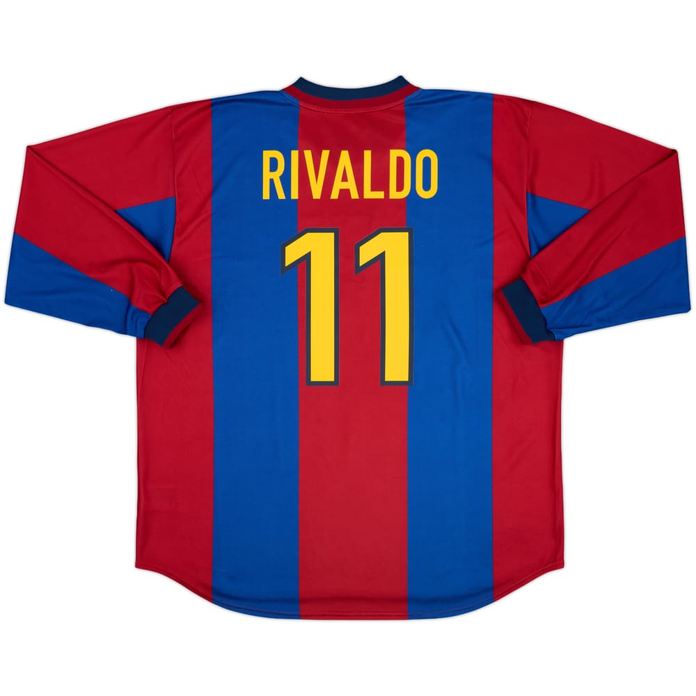 1998-00 Barcelona Player Issue Home L/S Shirt Rivaldo #11 - 8/10 - (XXL)