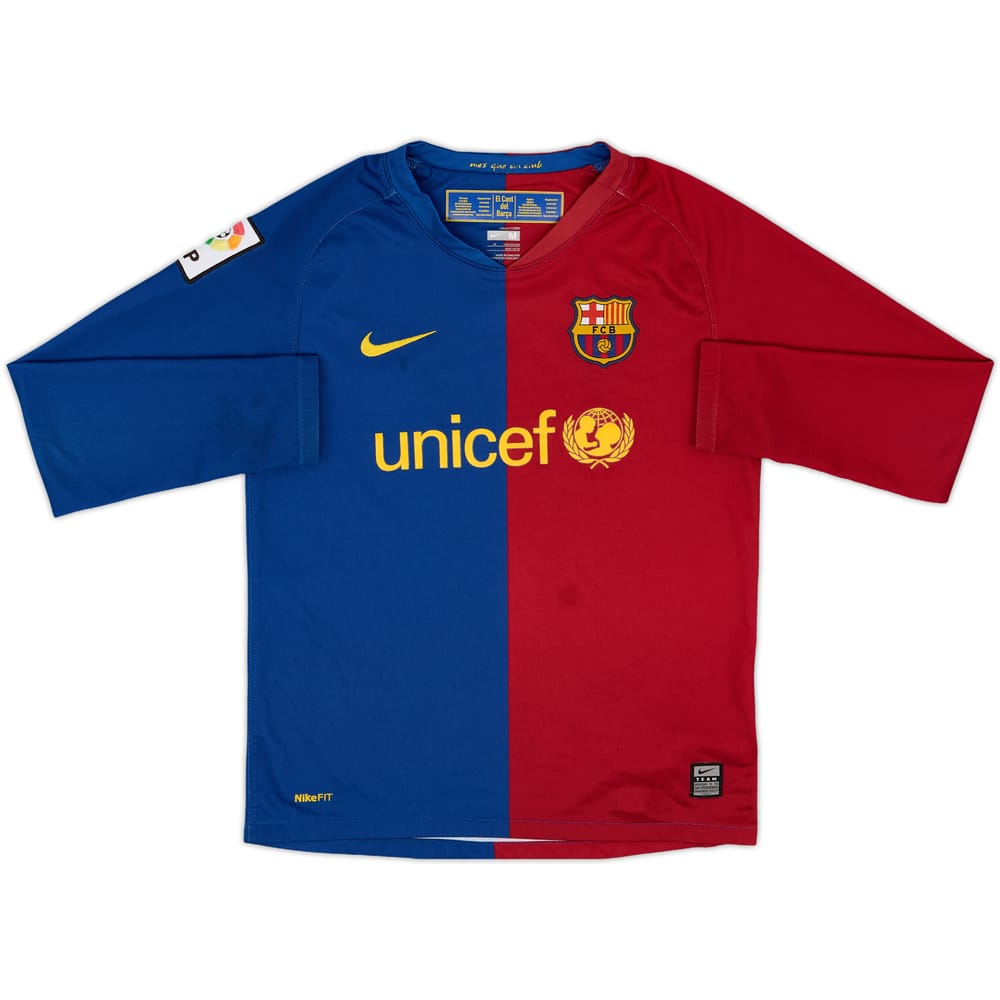 2008-09 Barcelona Home L/S Shirt - 9/10 - (M.Boys)