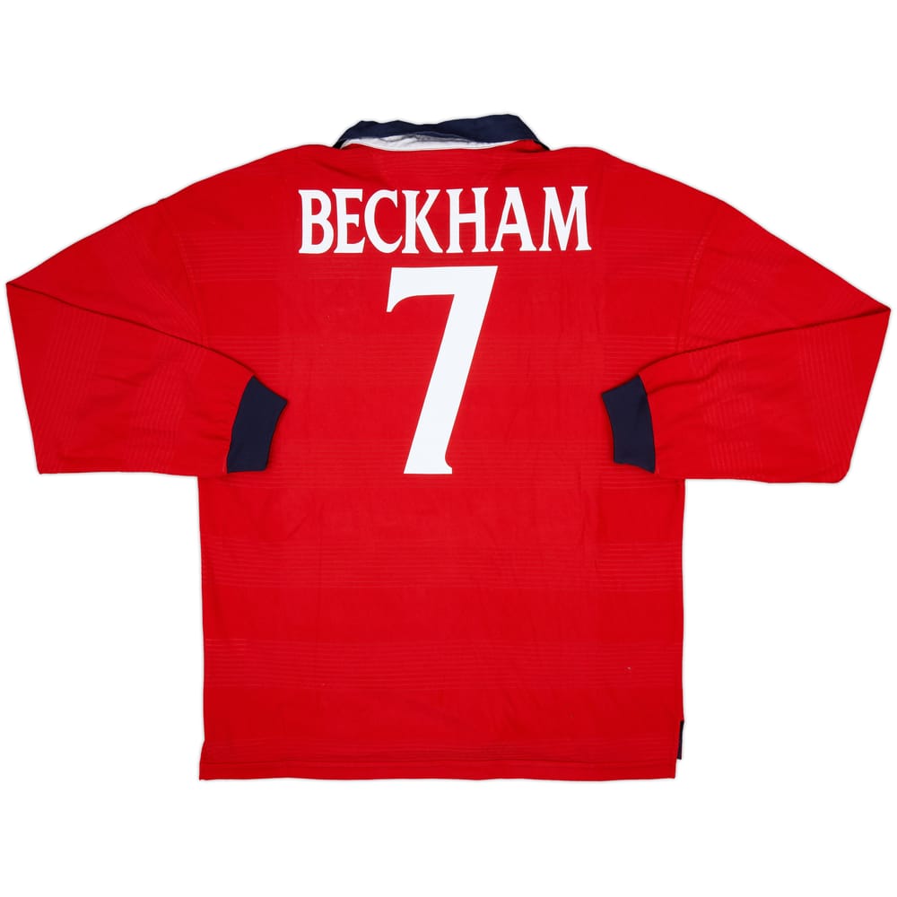 1999-01 England Away L/S Shirt Beckham #7 - 9/10 - (XL)