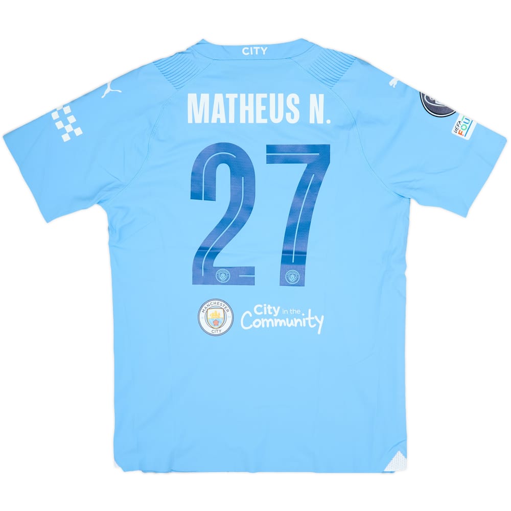 2023-24 Manchester City Match Issue Champions League Home Shirt Matheus N. #27