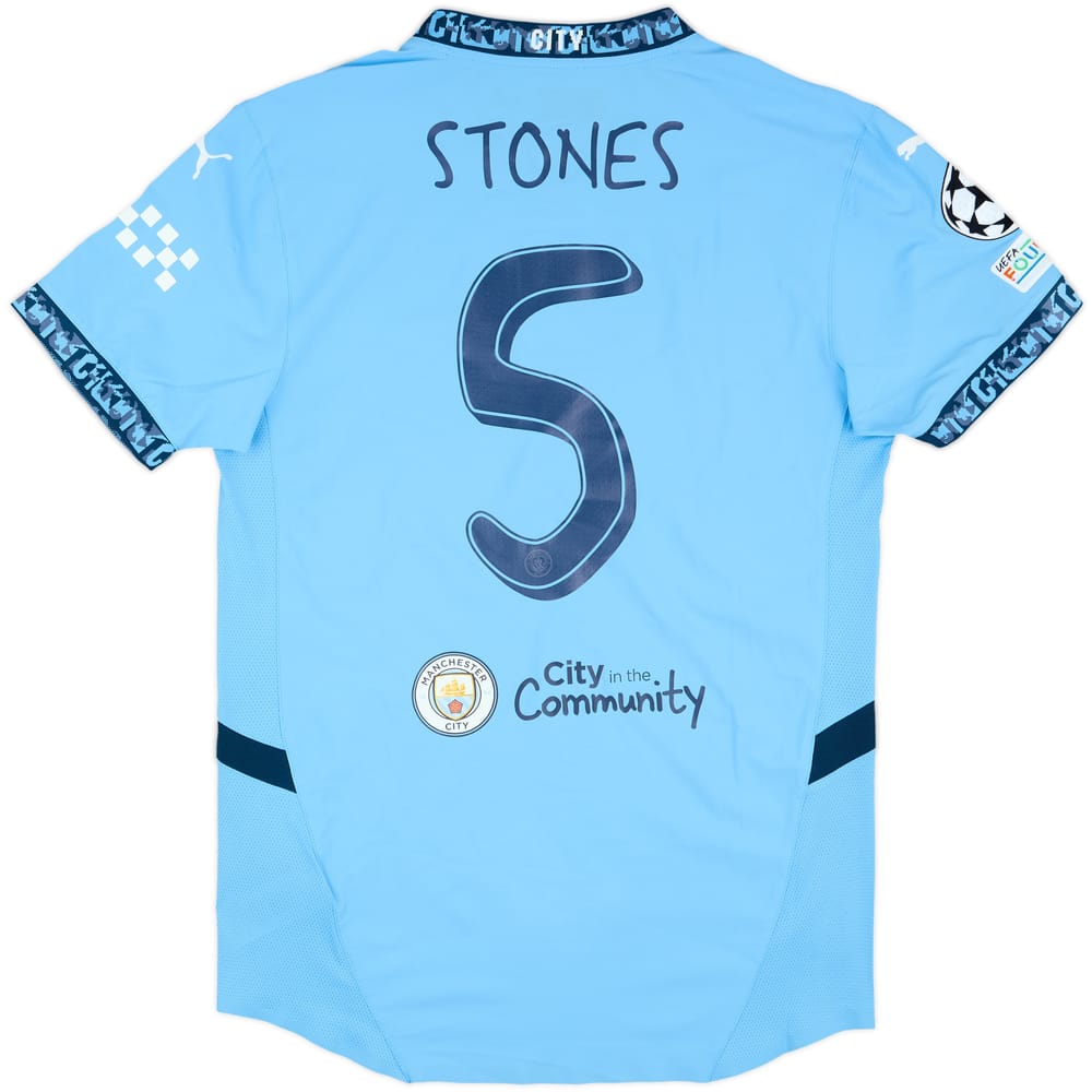2024-25 Manchester City Match Issue Champions League Home Shirt Stones #5