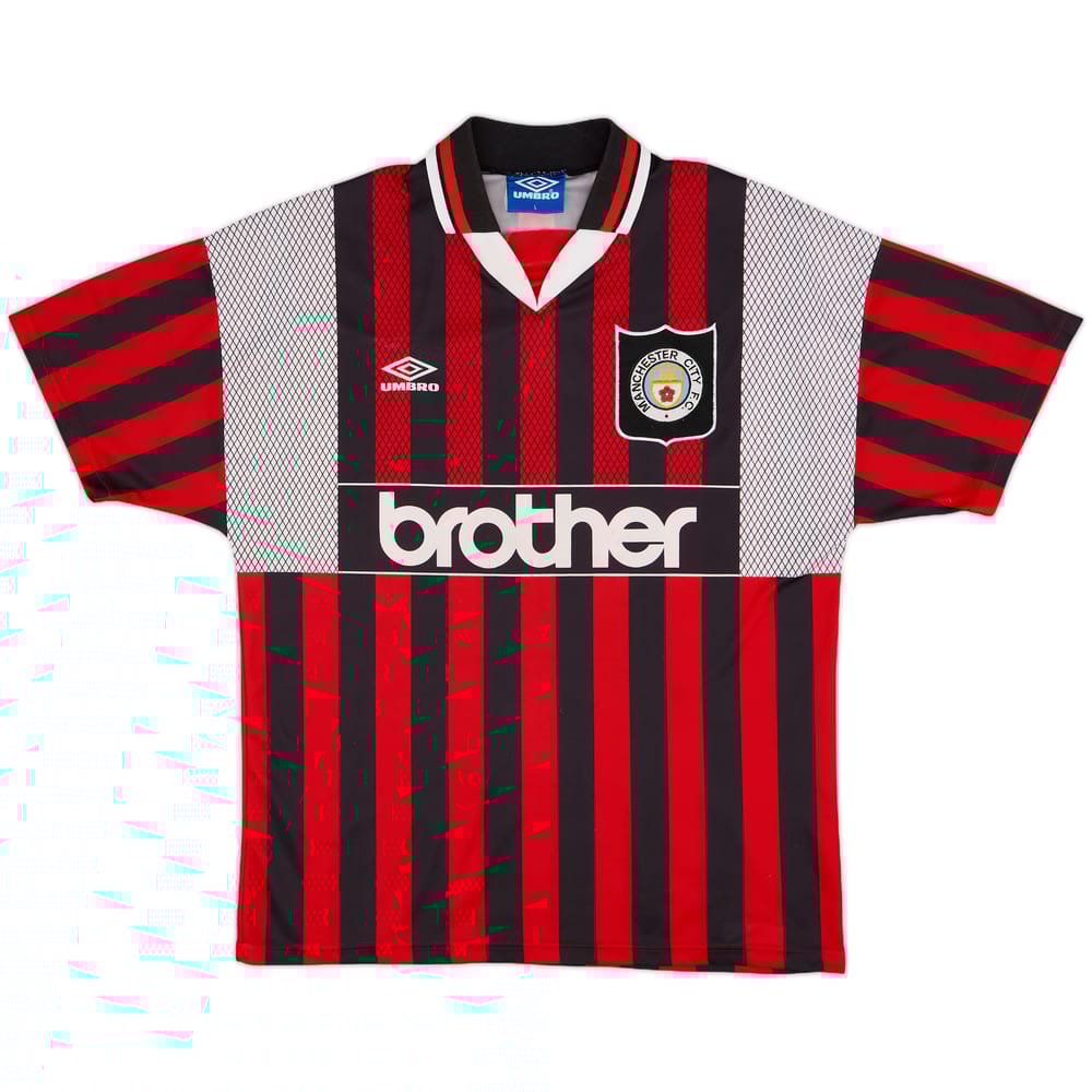 1994-96 Manchester City Signed Away Shirt Uwe Rosler - 9/10 - (L)