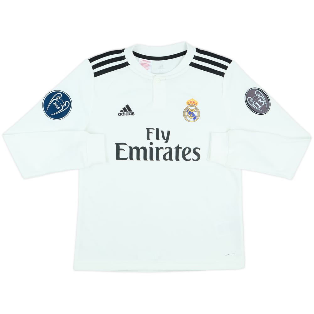 2018-19 Real Madrid Home L/S Shirt - 9/10 - (M.Boys)