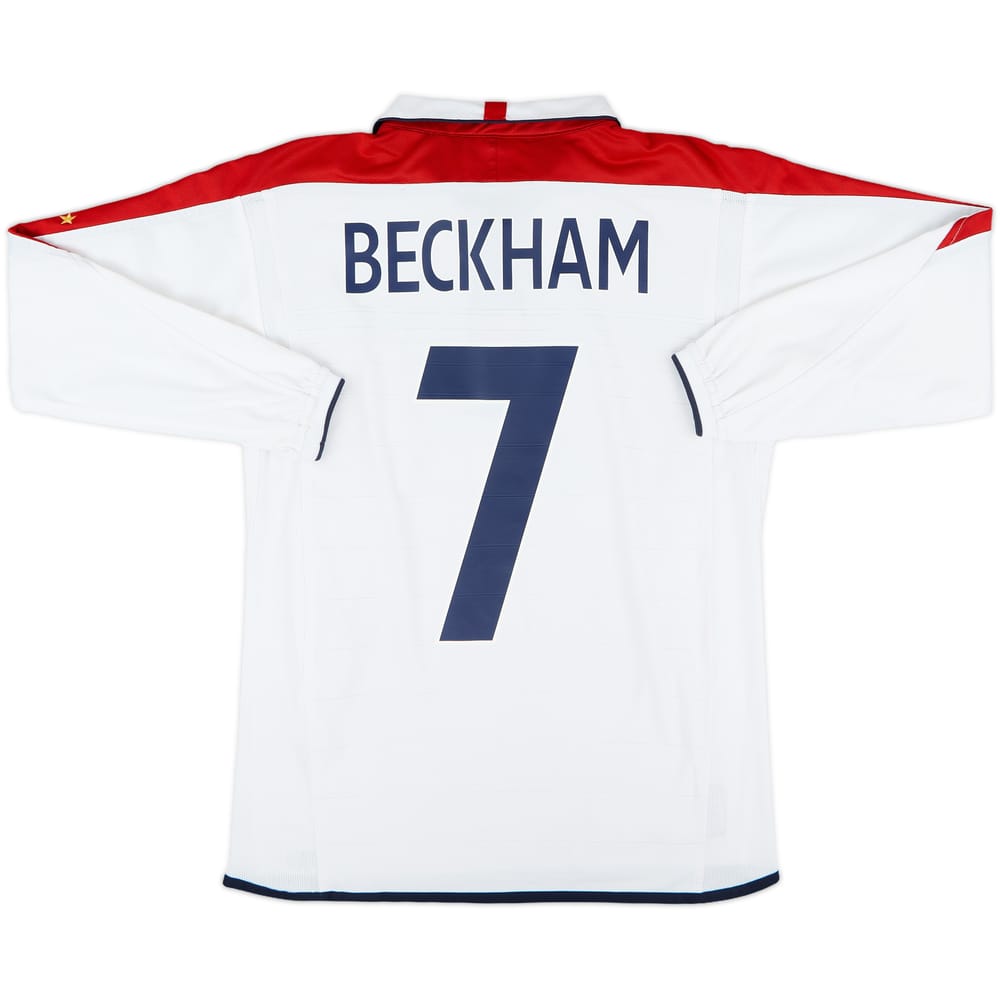 2003-05 England Home L/S Shirt Beckham #7 - 8/10 - (XL.Boys)