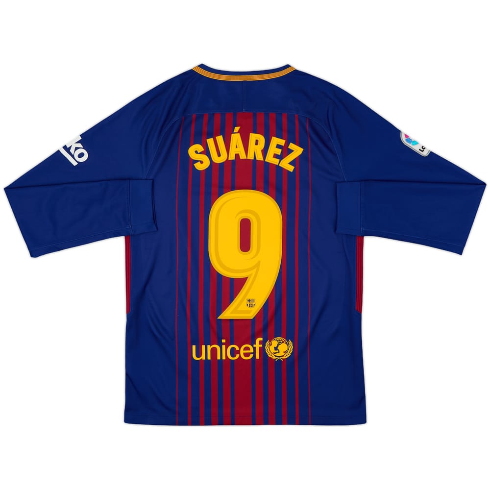 2017-18 Barcelona Home L/S Shirt Suarez #9 - 8/10 - (S)