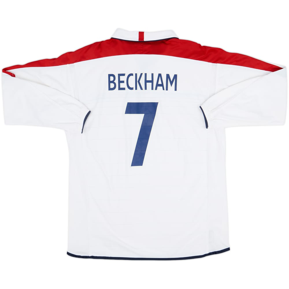 2003-05 England Home L/S Shirt Beckham #7 - 8/10 - (L)