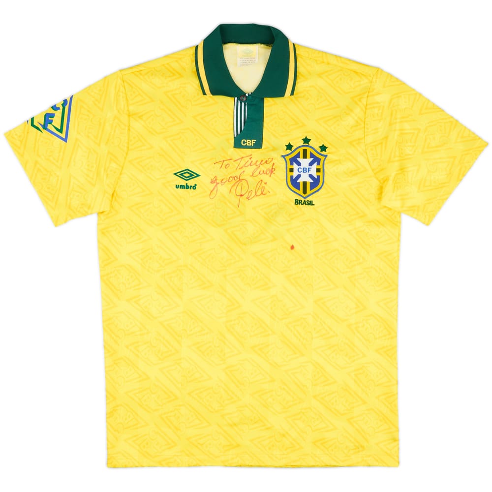 1991-93 Brazil Match Issue Signed (Pele) Home Shirt #3