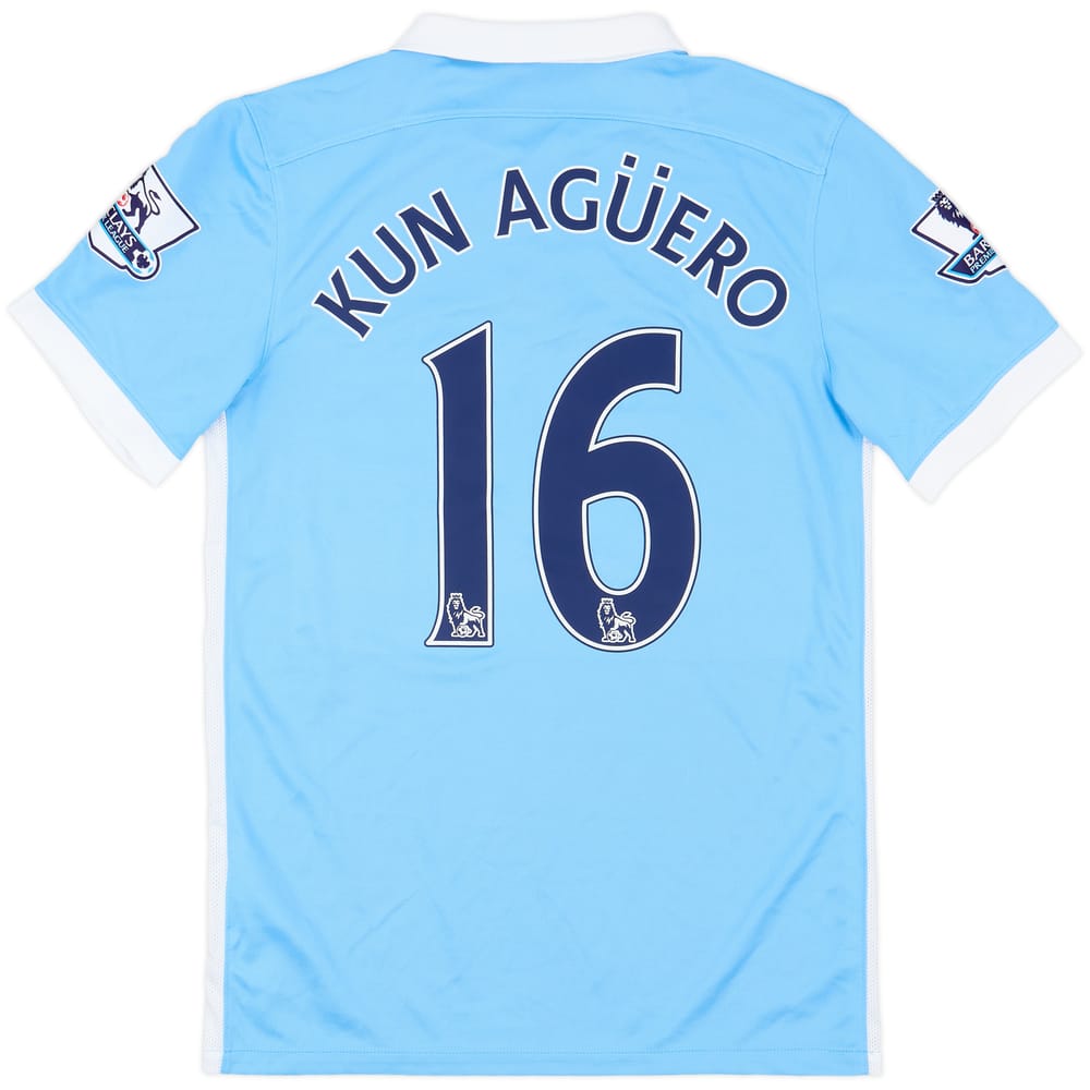 2015-16 Manchester City Home Shirt Kun Aguero #16 - 9/10 - (S)