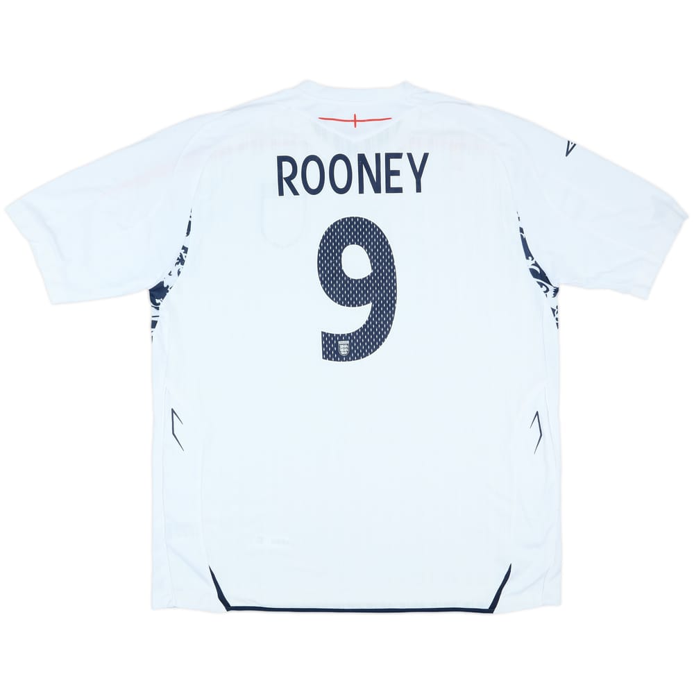 2007-09 England Signed Home Shirt Rooney #9 - 5/10 - (XXL)