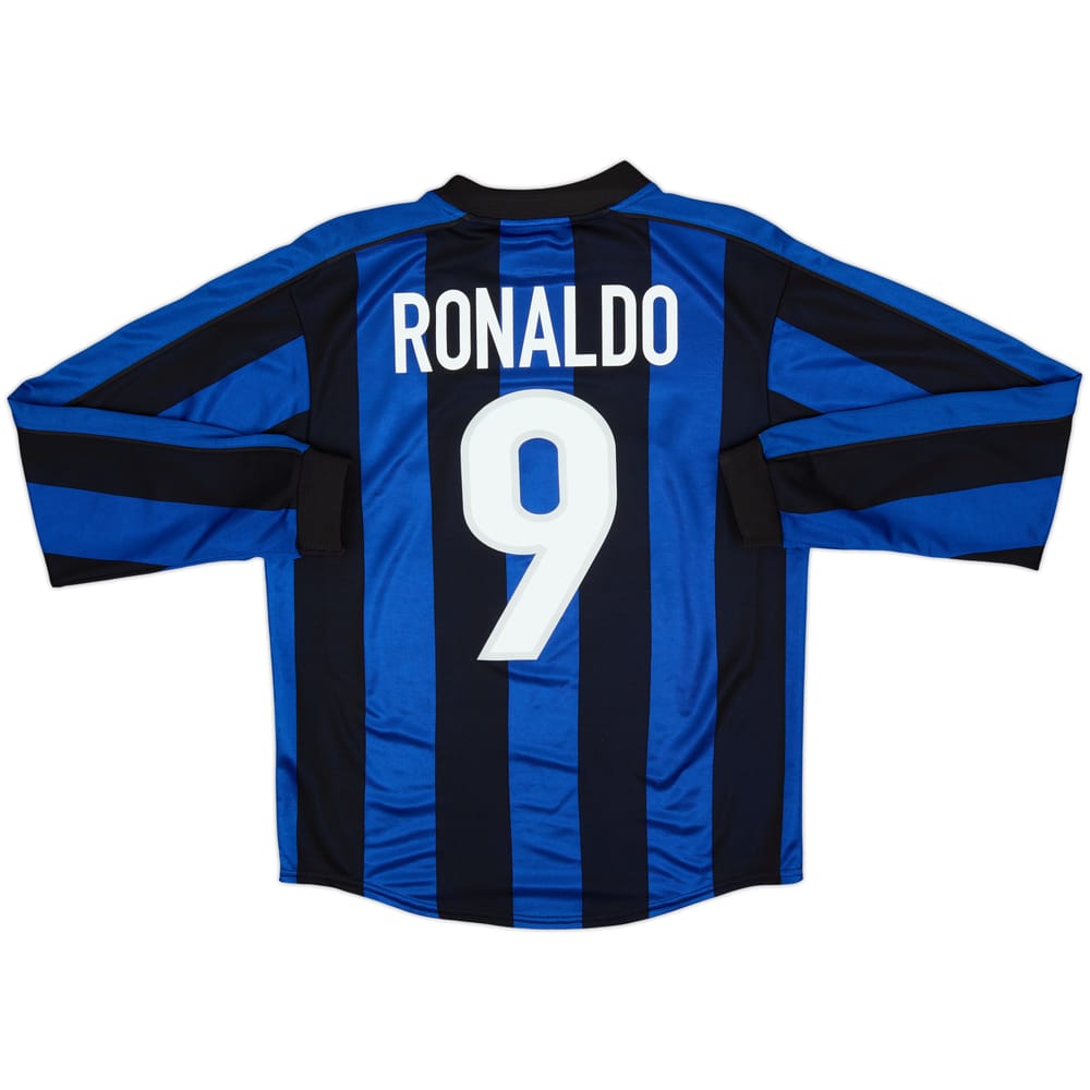 1999-00 Inter Milan Home L/S Shirt Ronaldo #9 - 9/10 - (XL.Boys)